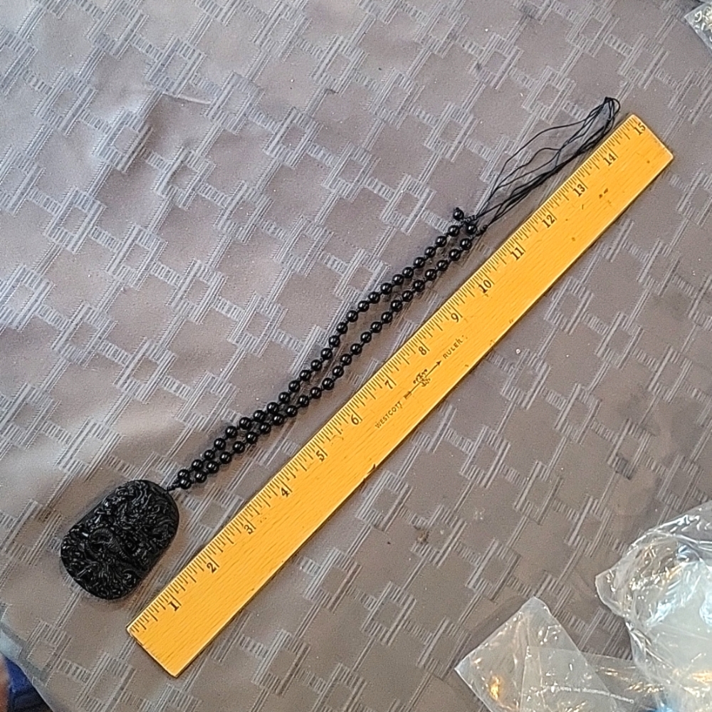 Black obsidian dragon bead necklace